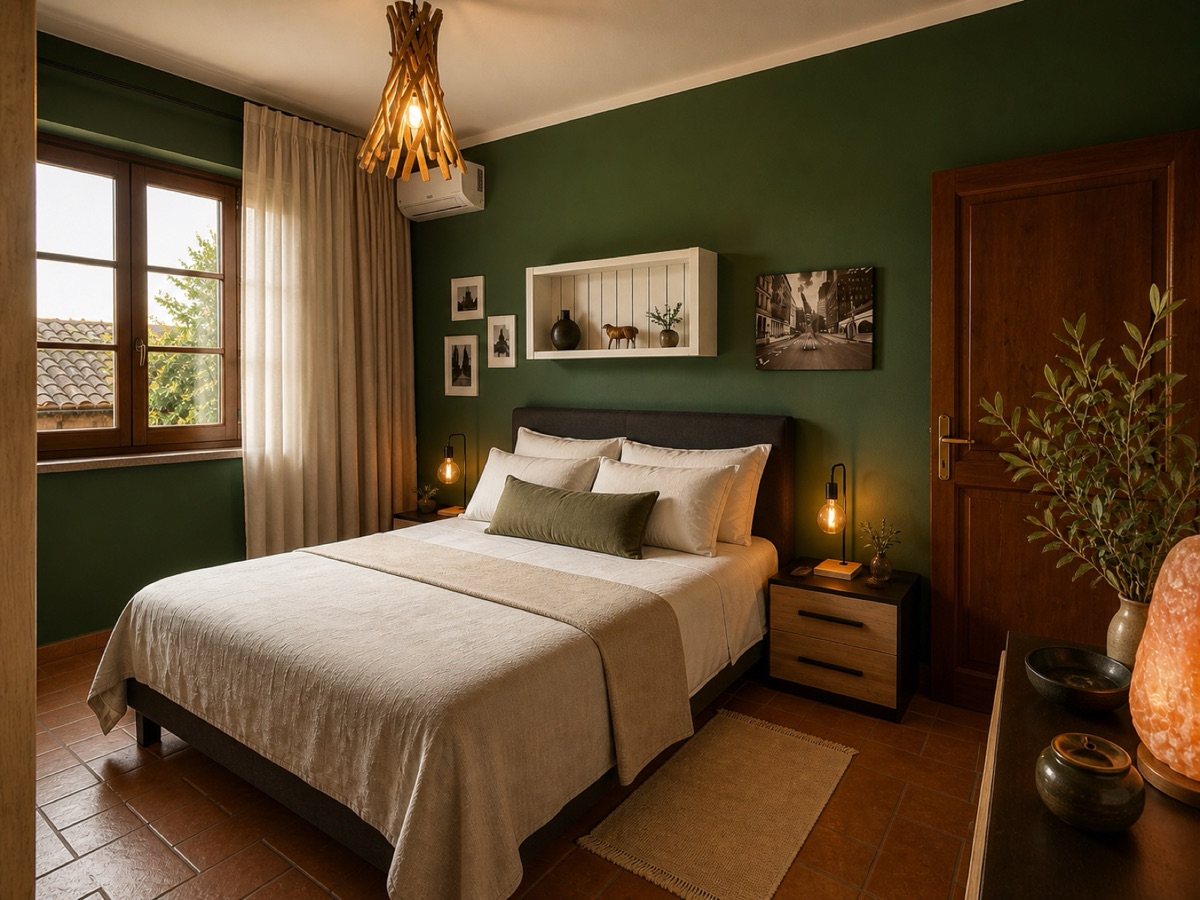Olive Grove Apartment bedroom with sage-green walls