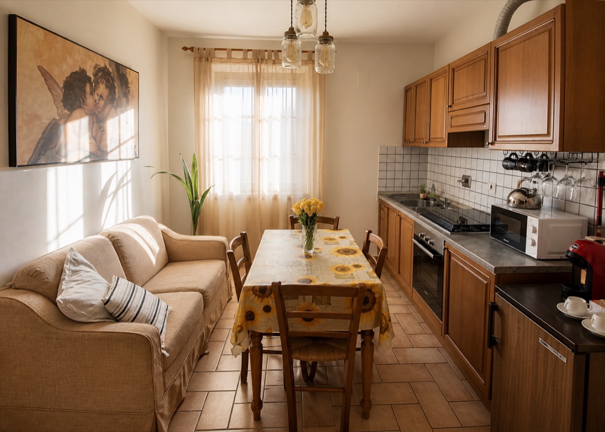 Sunny kitchen and lounge