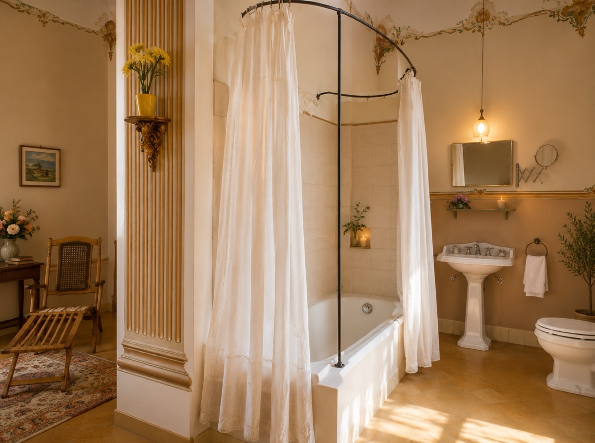 The Count's Apartment bathroom — pedestal sink and ornate sconces