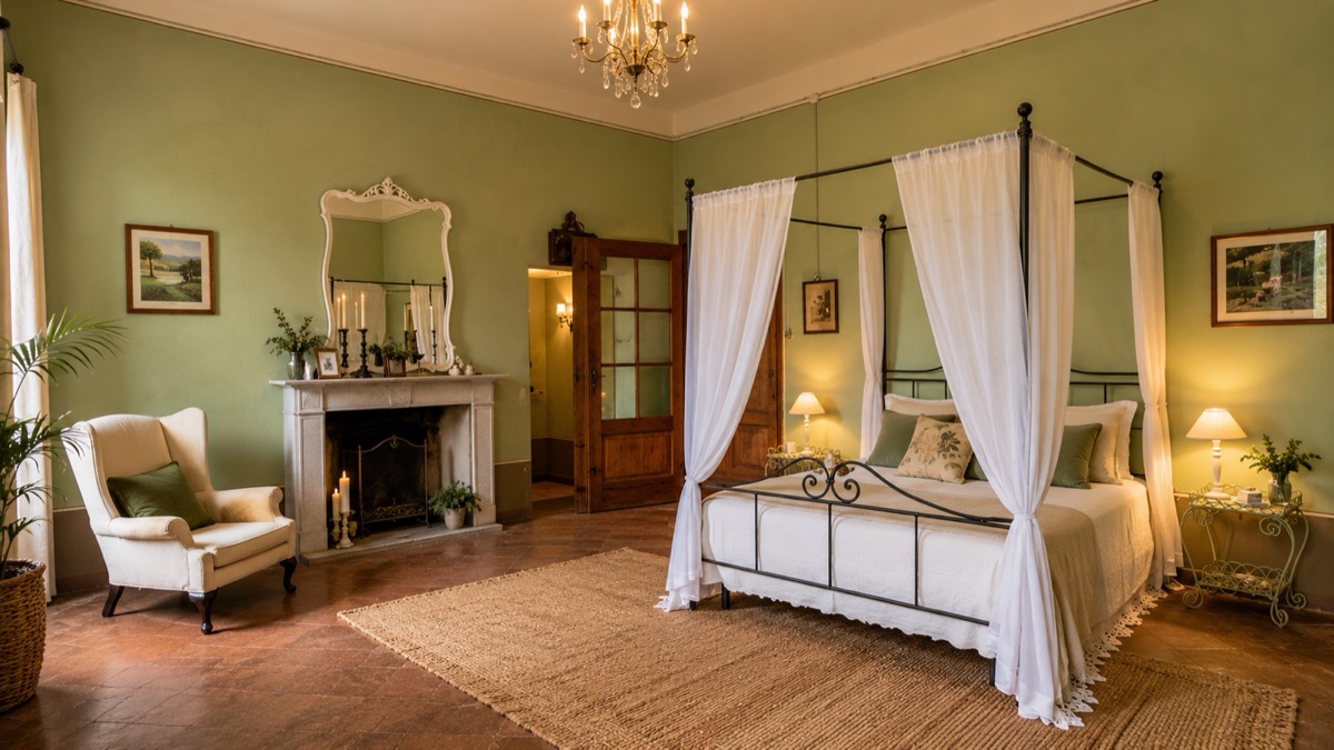 The Green Room — Villa LeMura's largest double bedroom