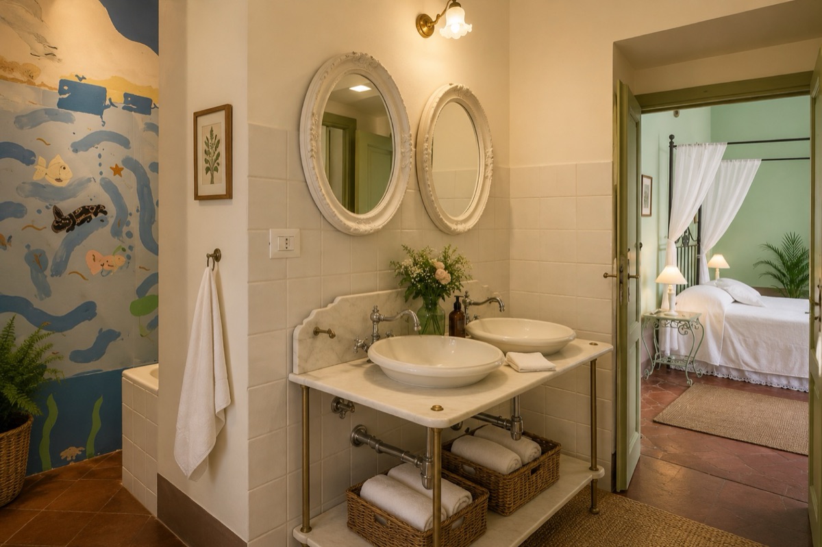 Green Room shared bathroom with tub